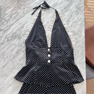 Vintage Polka Dot Black & White Halter Set